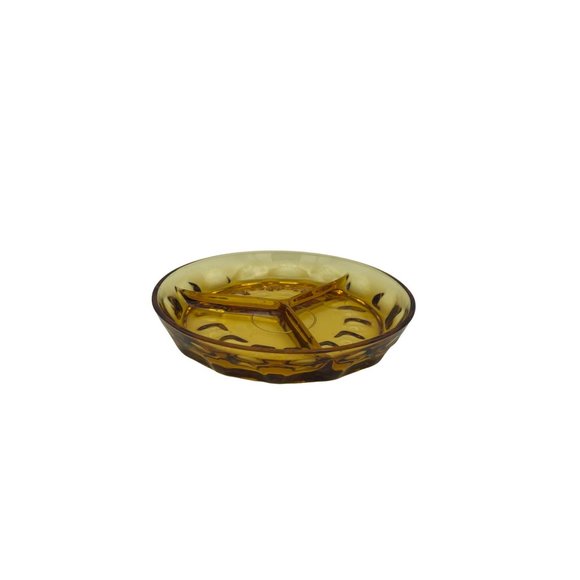 1950s Amber Indiana Glass Thumbprint Divided Relish Dish - Picture 2 of 5